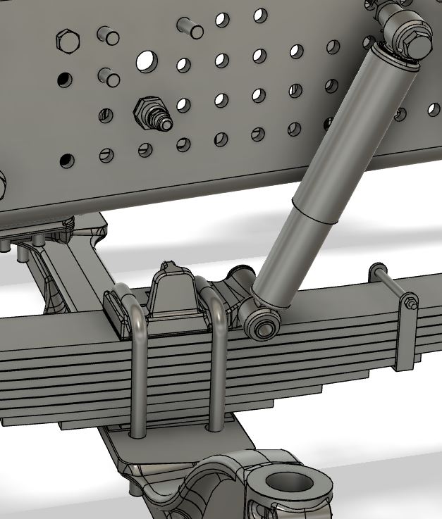Shock mount and axle stop location on the rear axle