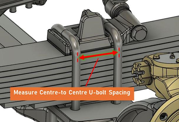 U-bolt spacing measured centre-to-centre across the axle
